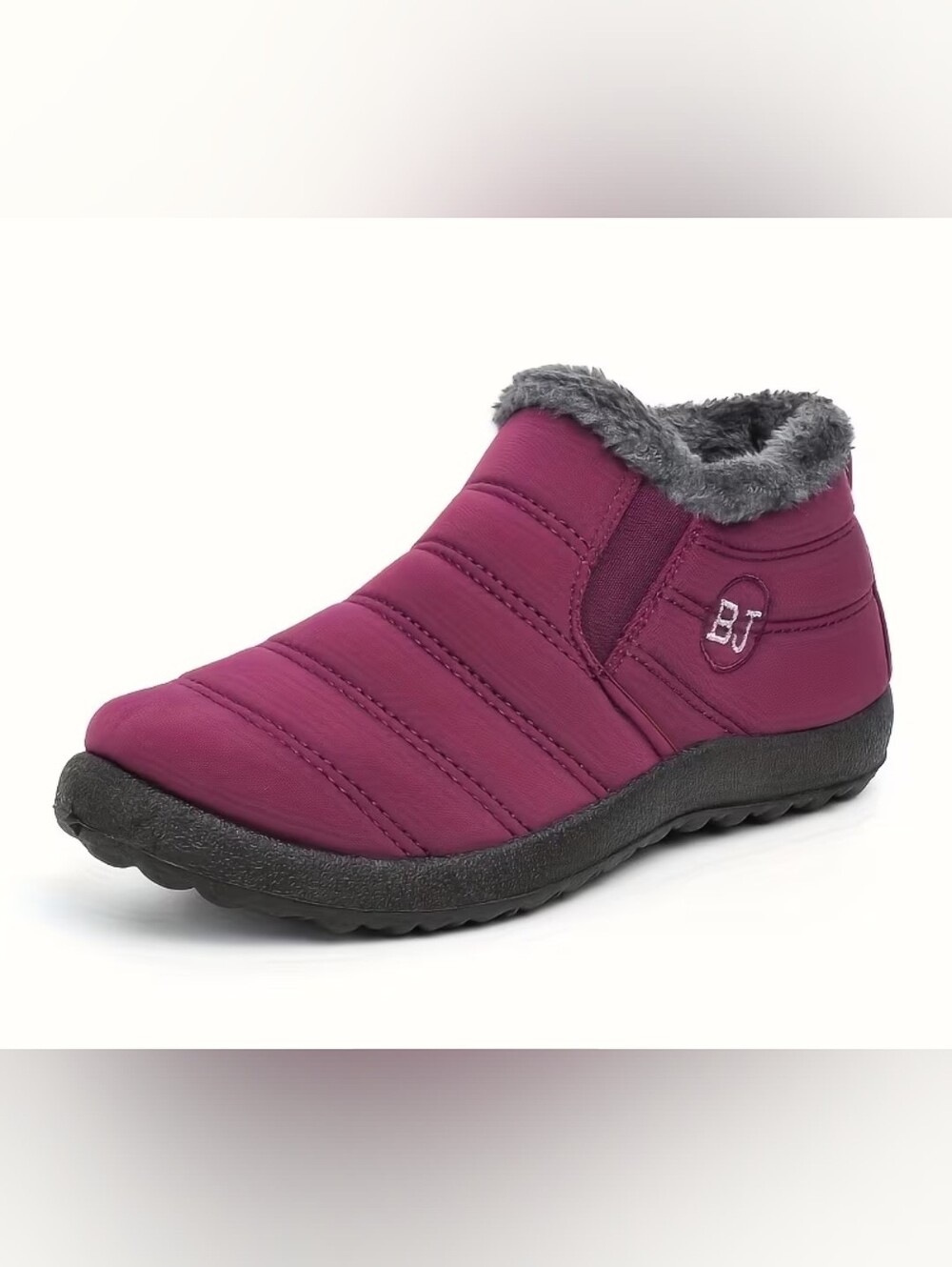 Women’s Wine Colored Slip-On Winter Boots With Faux Fur Ankle Boots with Faux